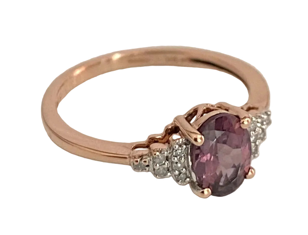 9ct Rose Gold Spinel & Diamond Engagement Ring Size J (US 4.75)