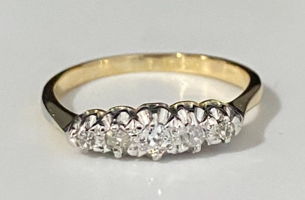 Art Deco 18K Yellow Gold & Diamond Five Stone Ring Size K 1/2 - 5 3/8