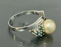 9K White Gold W/ Pearl & Green Stone Ring Size O - 7