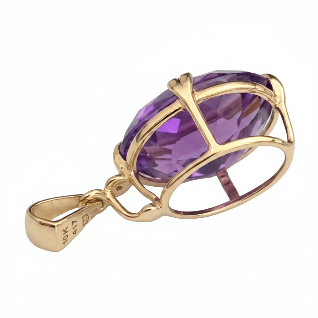 10K Yellow Gold Amethyst & Diamond pendant 31mm