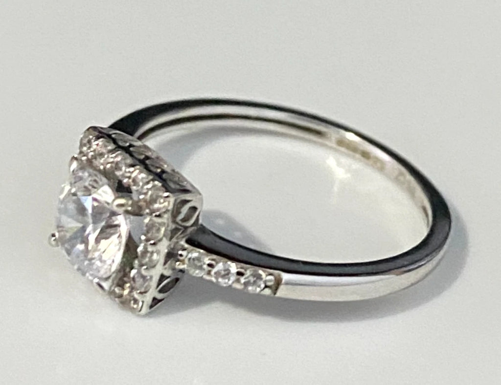 9K White Gold & Cubic Zirconia Engagement Ring size M 1/2 - 6 1/4