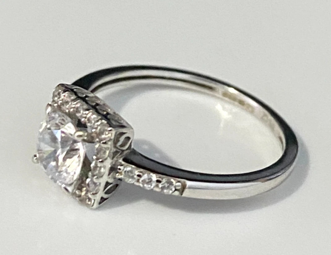 9K White Gold & Cubic Zirconia Engagement Ring size M 1/2 - 6 1/4