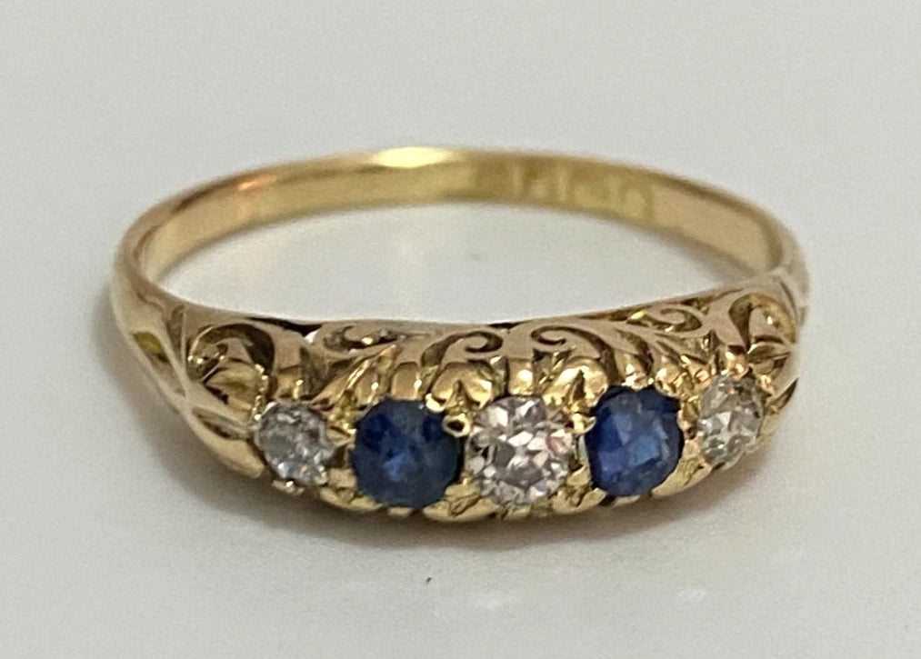 Antique 18K Yellow Gold W/ Sapphire & Diamond Ring C1915 Size Q 1/2 (US 8.5)