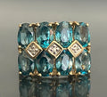 9K Yellow Gold Natural Blue Zircon & Diamond Statement Ring Size L (US 5.75)