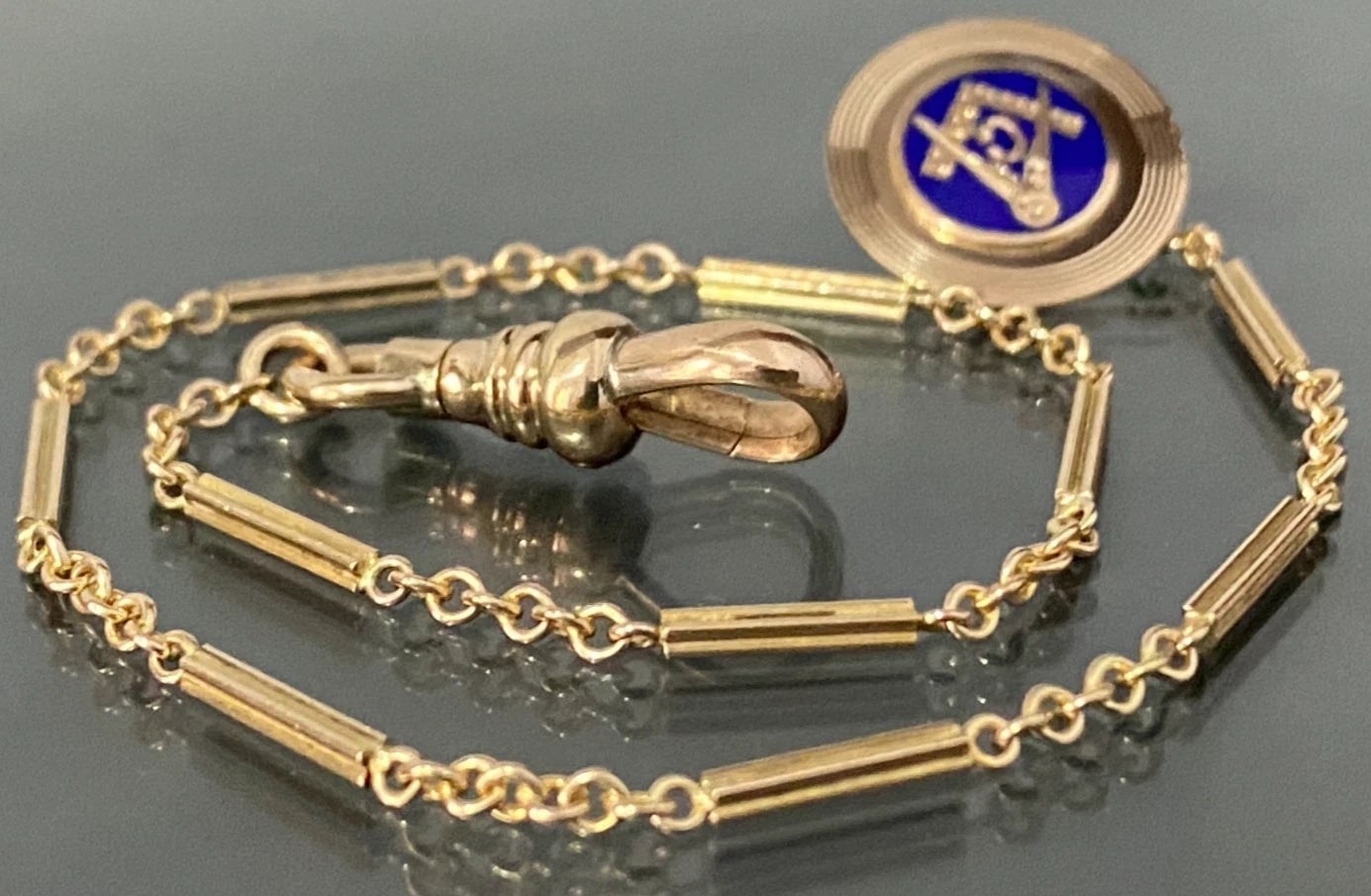 Antique Rolled Gold Masonic Bracelet / Pocket Watch Fob Chain