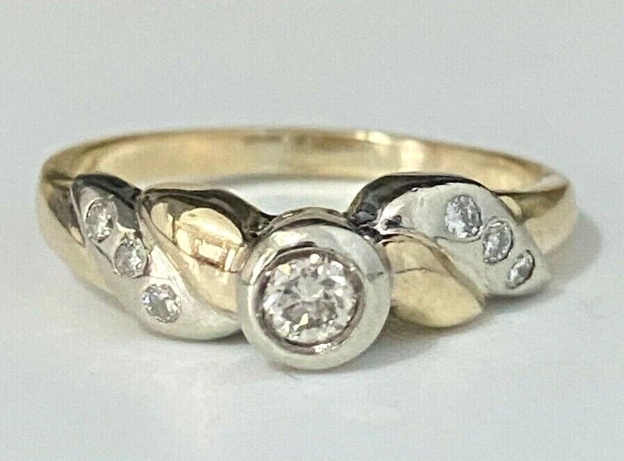 9K Yellow Gold & 0.20CT Diamond Solitaire with Accents Ring Size P 1/2 - 7 3/4
