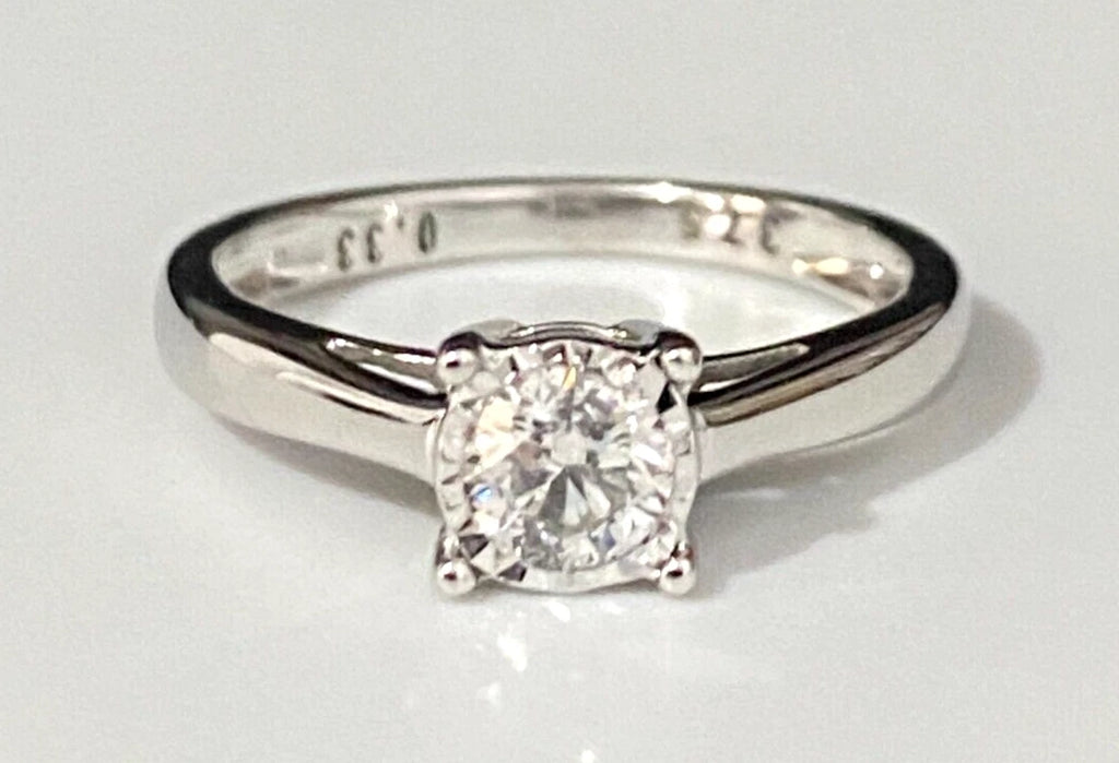 9K White Gold & 0.33CT Diamond Engagement Ring Size J - 4 3/4