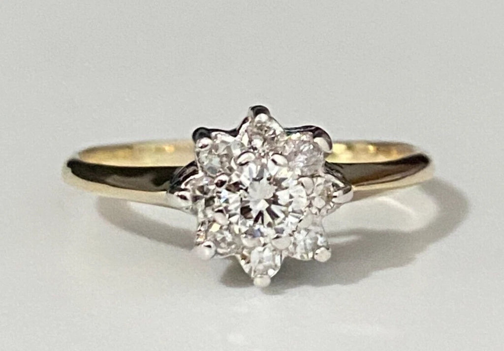 14K Yellow Gold & 0.45CT Diamond Cluster Ring Size Q - 8