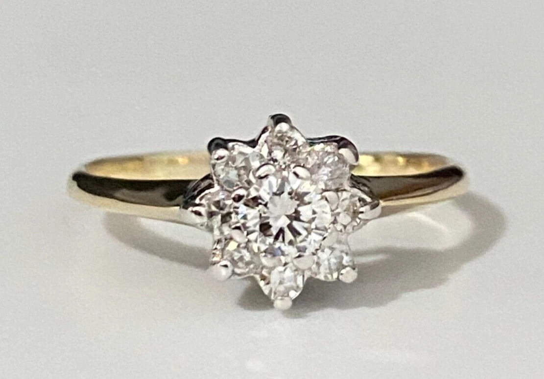 14K Yellow Gold & 0.45CT Diamond Cluster Ring Size Q - 8