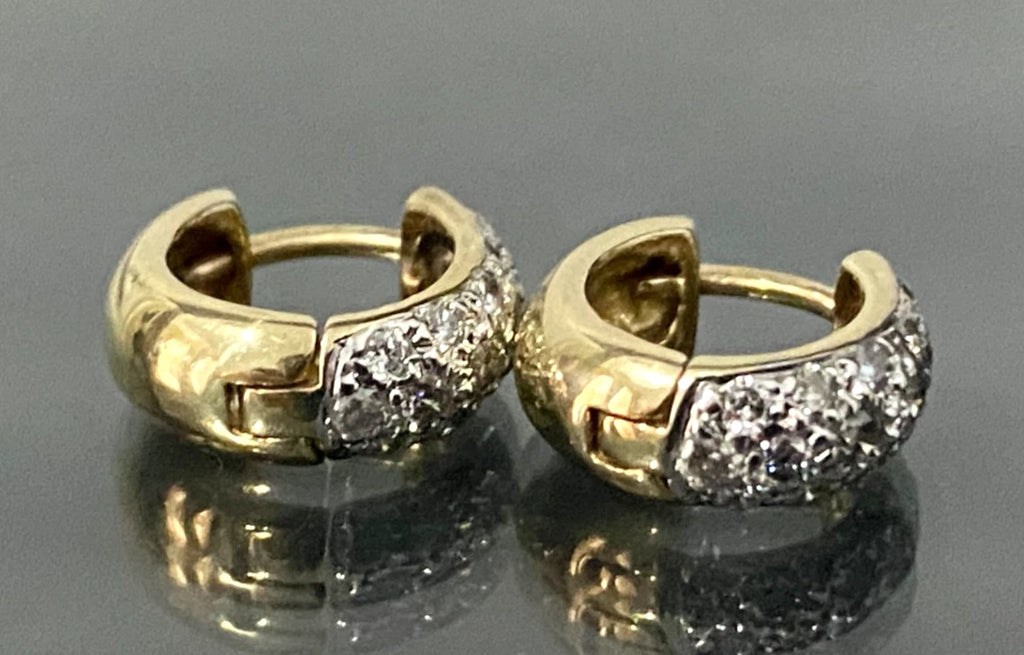 9K yellow Gold & 0.20CT Diamond Pave Set Huggie Hoop Earrings