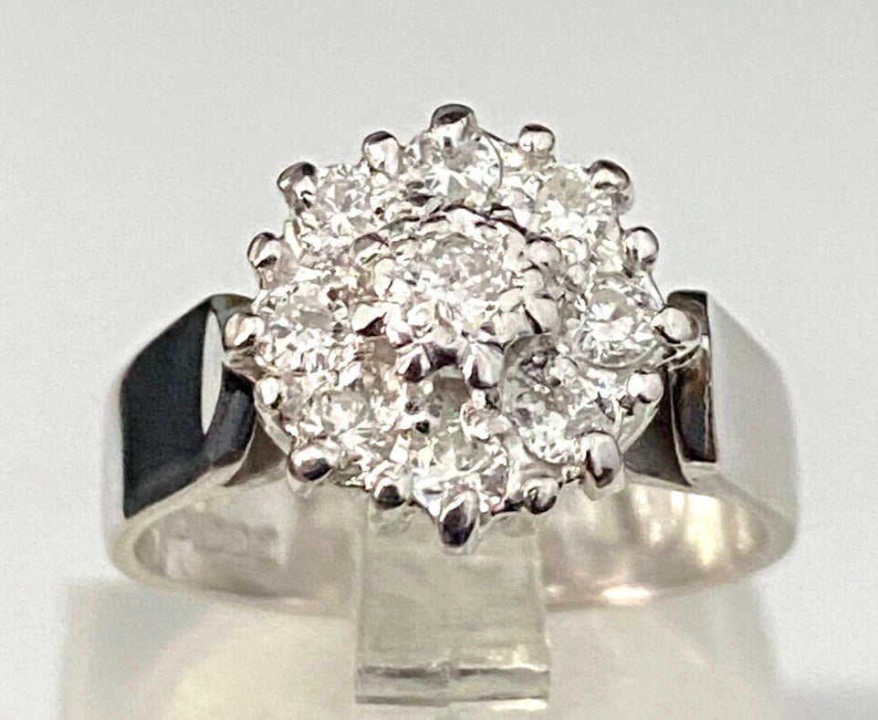 18K White Gold & 0.45CT Diamond Cluster Ring Size K - 5 1/8