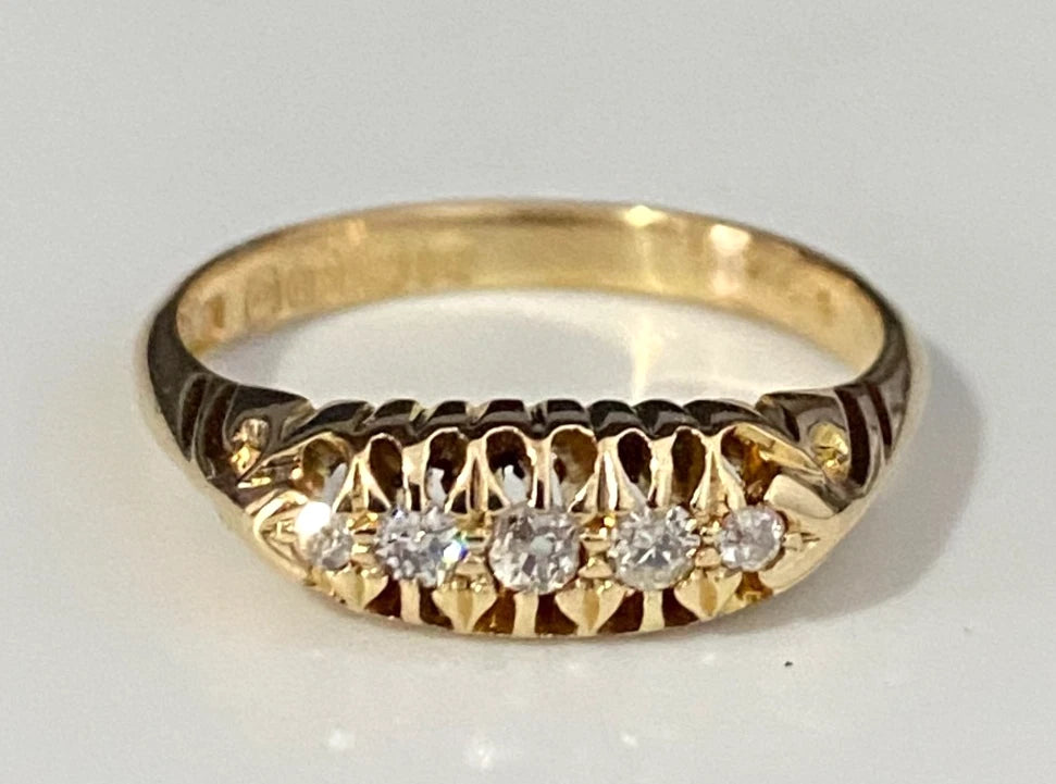 Antique 18K Yellow Gold & Old Mine Diamond Ring C1916 Size M - 6 1/4