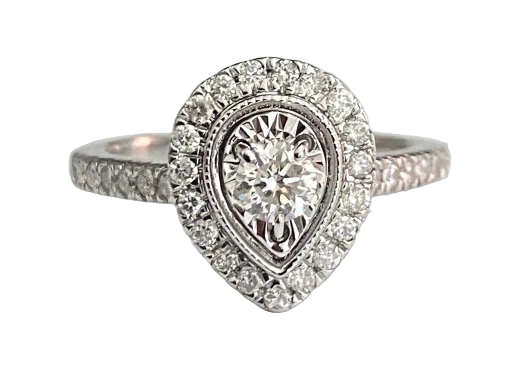 18ct White Gold Diamond Pear-Shaped Halo Ring – IGI Certified – 0.50ct