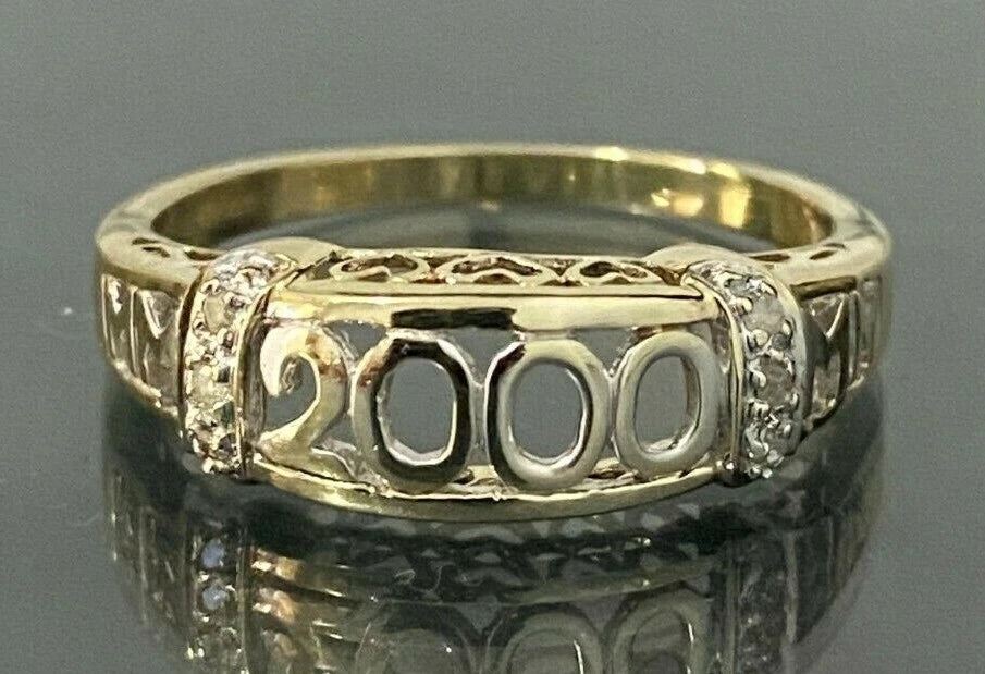 9K Yellow Gold & Diamond "2000" MILLENIUM Ring Size X - 11 5/8