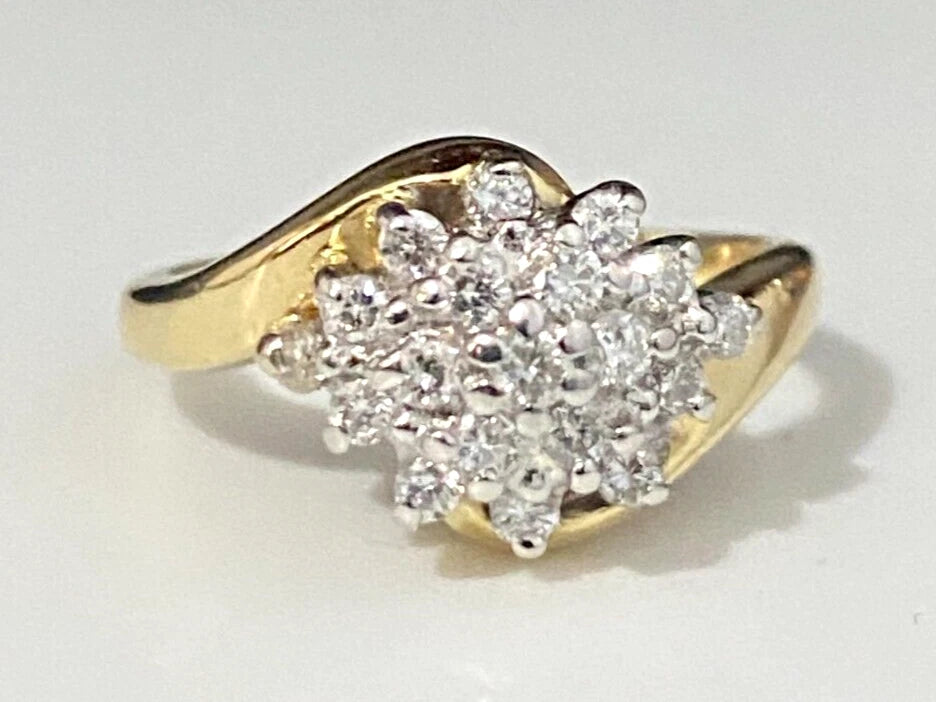 18K Yellow Gold W/ 0.32CT Diamond Bypass Cluster Ring Size I - 4 1/4