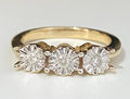 9K Yellow Gold & Diamond Three Stone Illusion Ring Size N - 6 1/2
