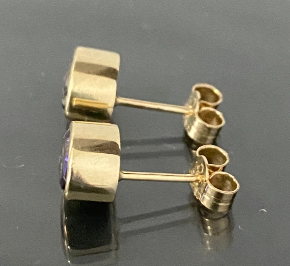 9K Yellow Gold & Iolite Bezel Set Stud Earrings
