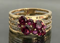 9K Yellow Gold Rhodolite & Diamond Multi-Row Split Shank Ring Size Q 1/2 (US 8.5