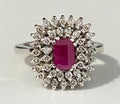 18K White Gold W/Ruby & 0.50CT Diamond Ring Size K 1/2 - 5 1/2