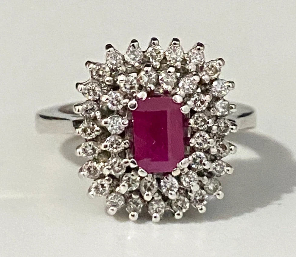 18K White Gold W/Ruby & 0.50CT Diamond Ring Size K 1/2 - 5 1/2