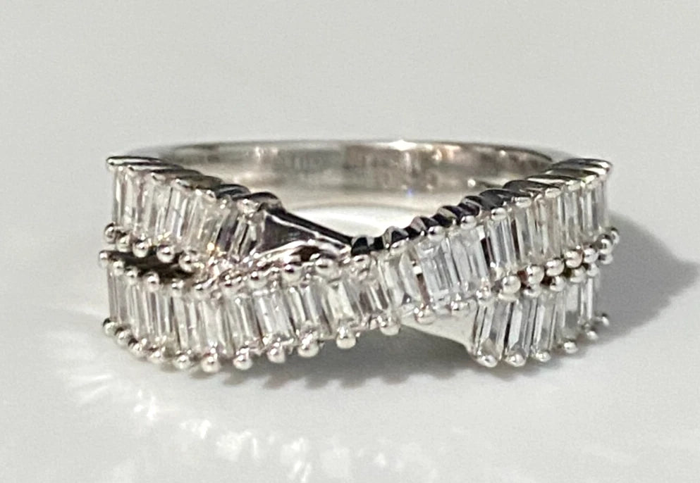 9K White Gold & 0.90CT Diamond Crossover Ring Size L - 5 3/4