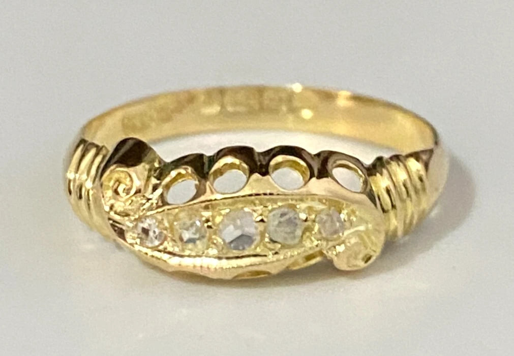 Antique 18K Yellow Gold & Rose Cut Diamond Ring C1919 Size L 1/2 - 6