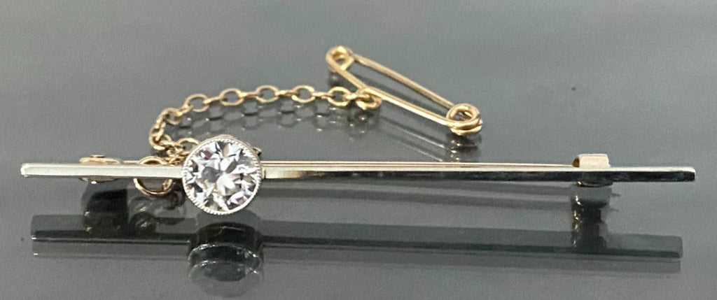 Art Deco 9K Yellow Gold with White Sapphire Bar Brooch 53mm Long