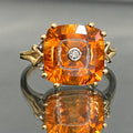 10K Yellow Gold Quasar Cut Orange Quartz Diamond Cocktail Ring Size N (US 6.75)