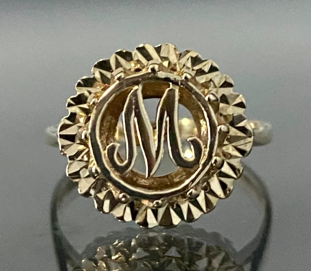 Vintage 9K Yellow Gold "M" Initial Monogram Ring Size O 1/2 - 7 1/2