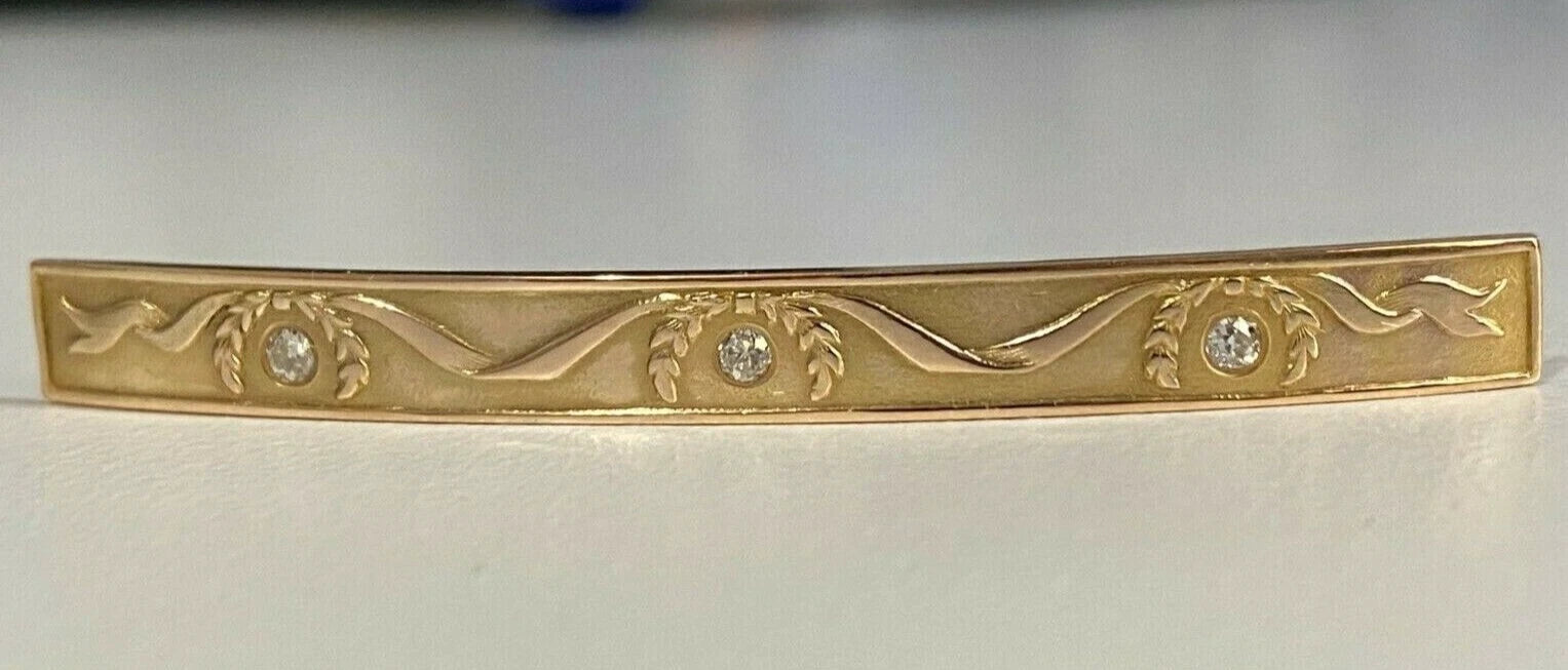 Art Deco 14K Yellow Gold & Diamond Brooch 59mm