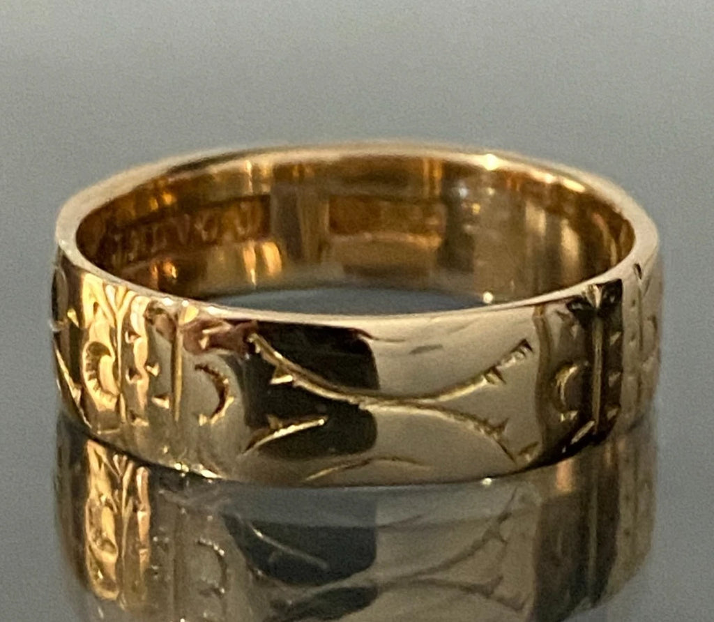 Antique Australian 18K Yellow Gold Engraved Wedding Band Ring Size L - 5 7/8