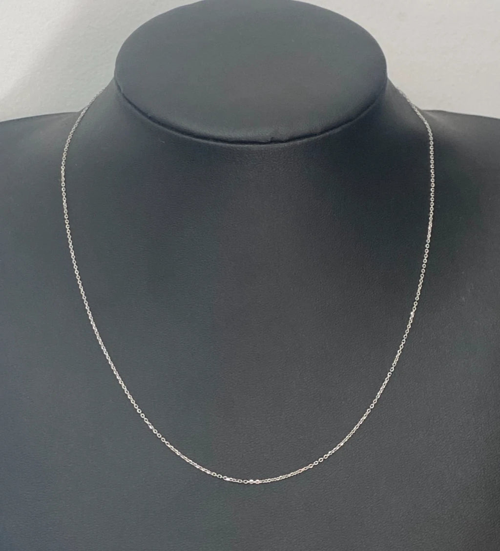 18K White Gold Fine Cable Link Chain Necklace – 45.5cm Long