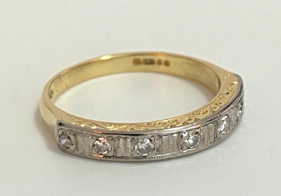 Vintage 18K Yellow Gold Diamond Eternity Engraved Ring - Size L (US 5.75)