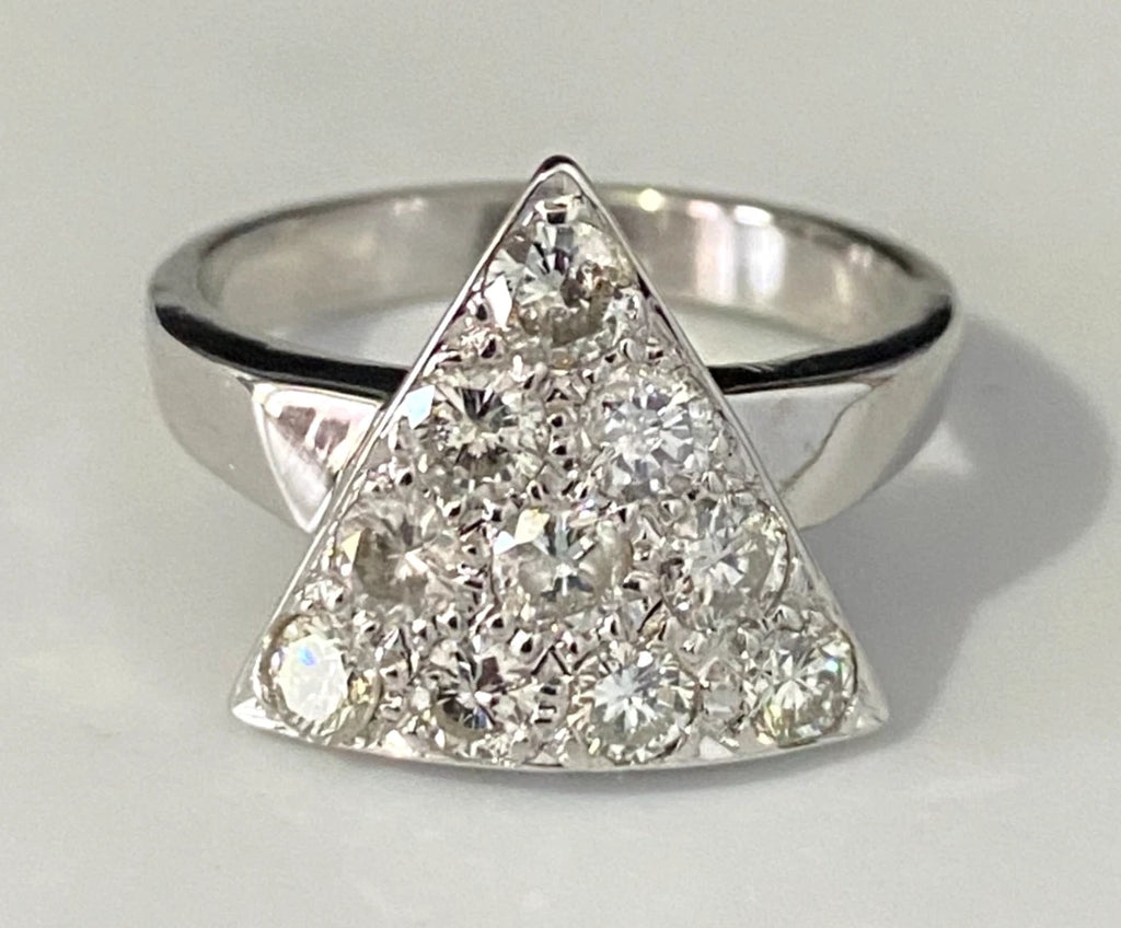 18K White Gold & 0.75CT Diamond Triangle Ring Size M - 6 1/4