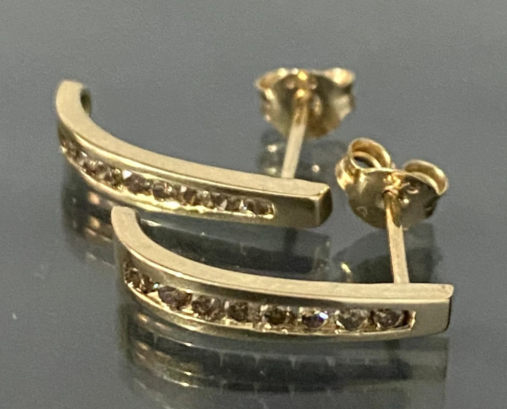 9K yellow Gold & Brown Diamond Chennel Set Stud Earrings