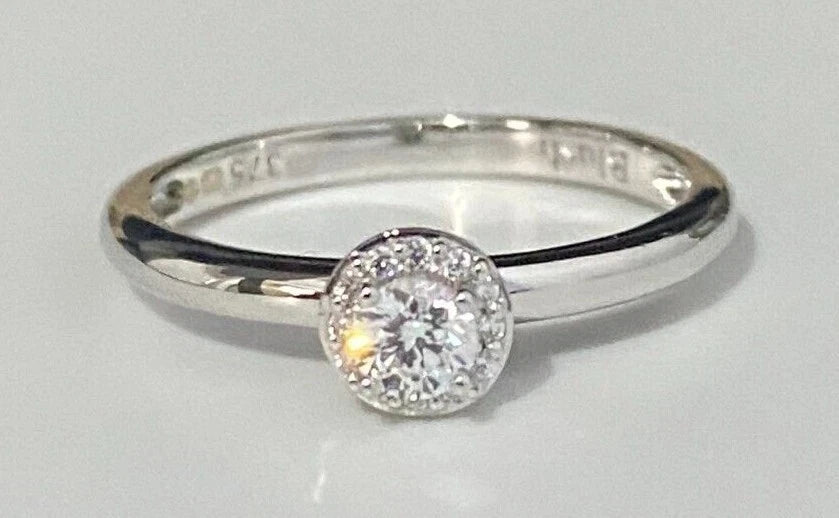 9K White Gold & Zirconia Halo Engagement Ring Size M 1/2 - 6 1/4