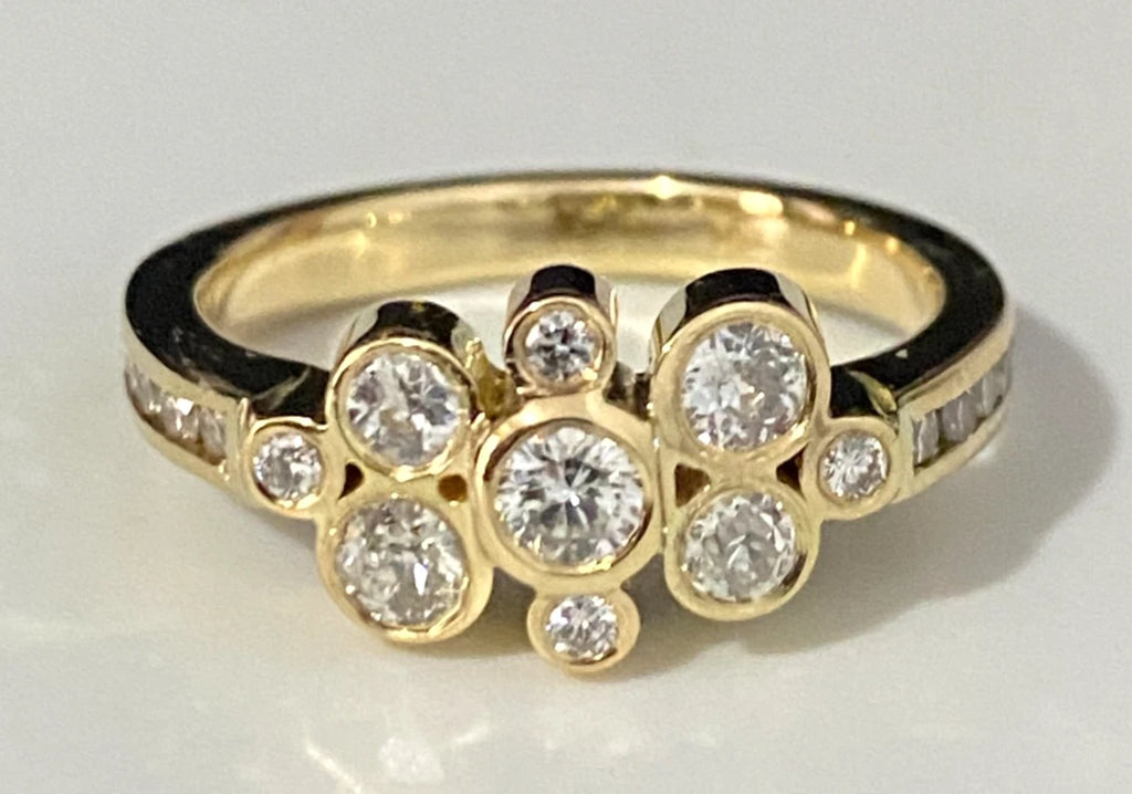 18K Yellow Gold & 0.90CT Diamond Bubble Ring Size N 1/2 - 7