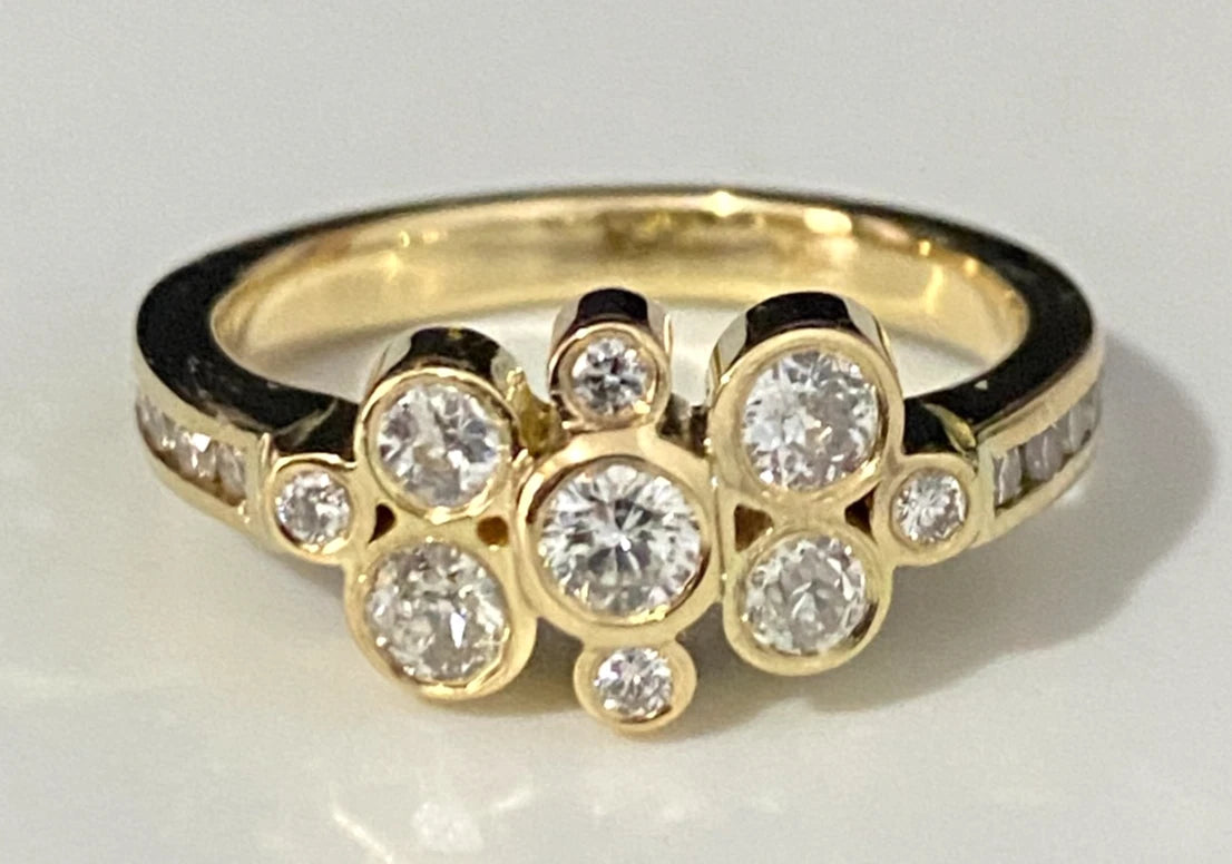 18K Yellow Gold & 0.90CT Diamond Bubble Ring Size N 1/2 - 7