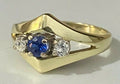 14K Yellow Gold W/ 0.20CT Diamond & Sapphire Ring Size N 1/2 - 6 3/4