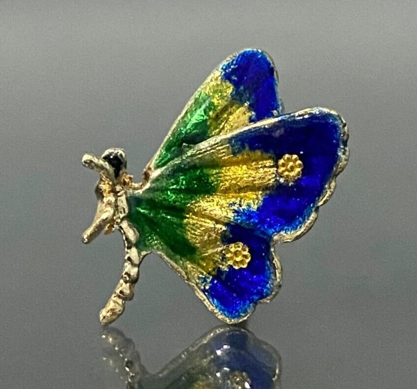 9K Yellow Gold & Enamel Butterfly Tie Pin