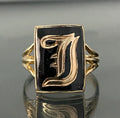 Antique 9K Yellow Gold & Onyx " J " Letter Initial Ring Size P - 7 3/4
