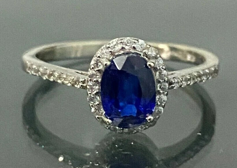 9K White Gold W/ Kyanite & White Zircon Engagement Ring Size N - 6 1/2