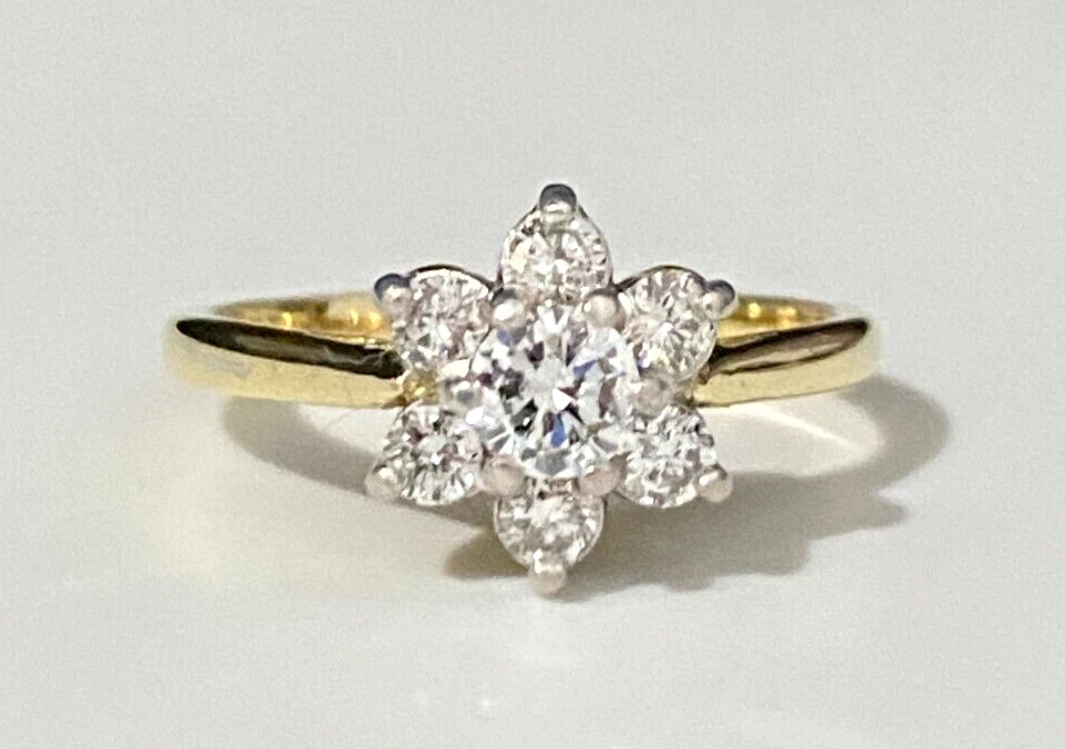 18K Yellow Gold & 0.50CT Diamond Cluster Ring Size L 1/2 - 5 7/8