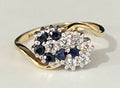 9K Yellow Gold W/ Sapphire & CZ Cluster Crossover Ring Size K - 5 3/8