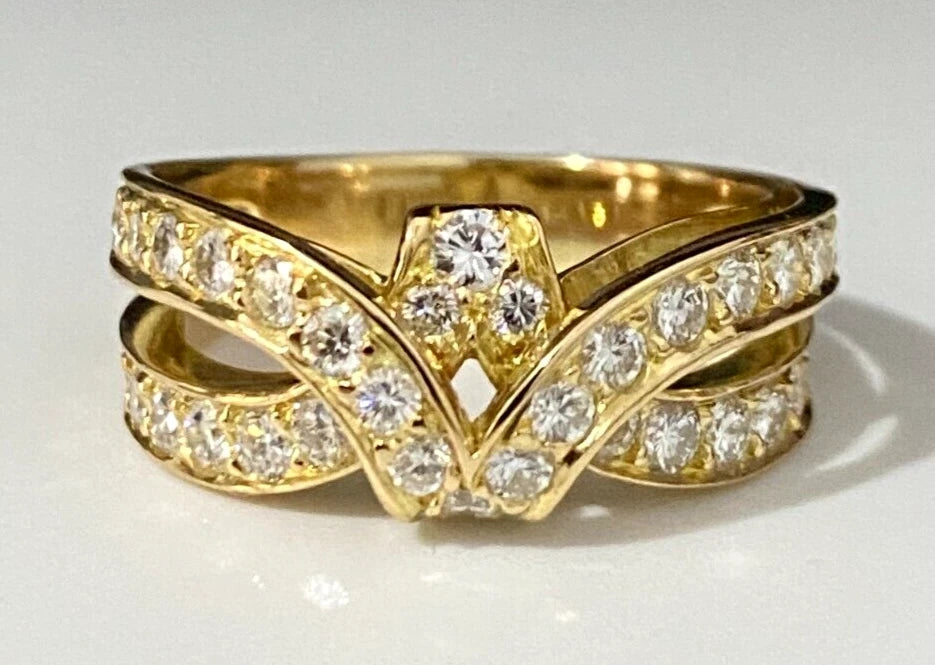 18K Yellow Gold & 1.10CT Diamond Crossover Ring Size Q - 8