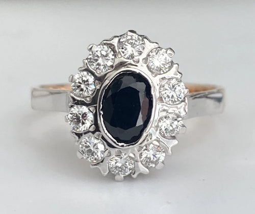 14K Gold Sapphire & 0.60CT Diamond Bezel Cluster Ring Size U (US 10.5)