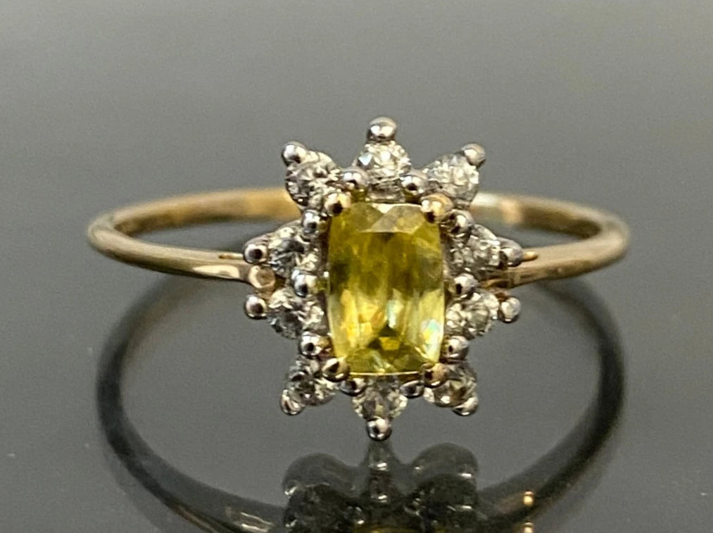 10ct Yellow Gold Sphene & Natural Zircon Cluster Ring Size S (US 9.15)