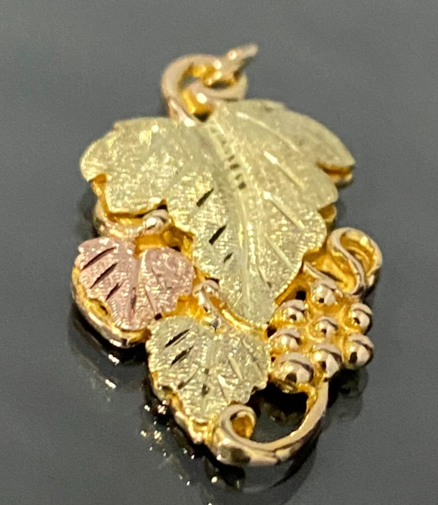 12K Tri-Color Gold With Leaf & Grape Foliate pendant