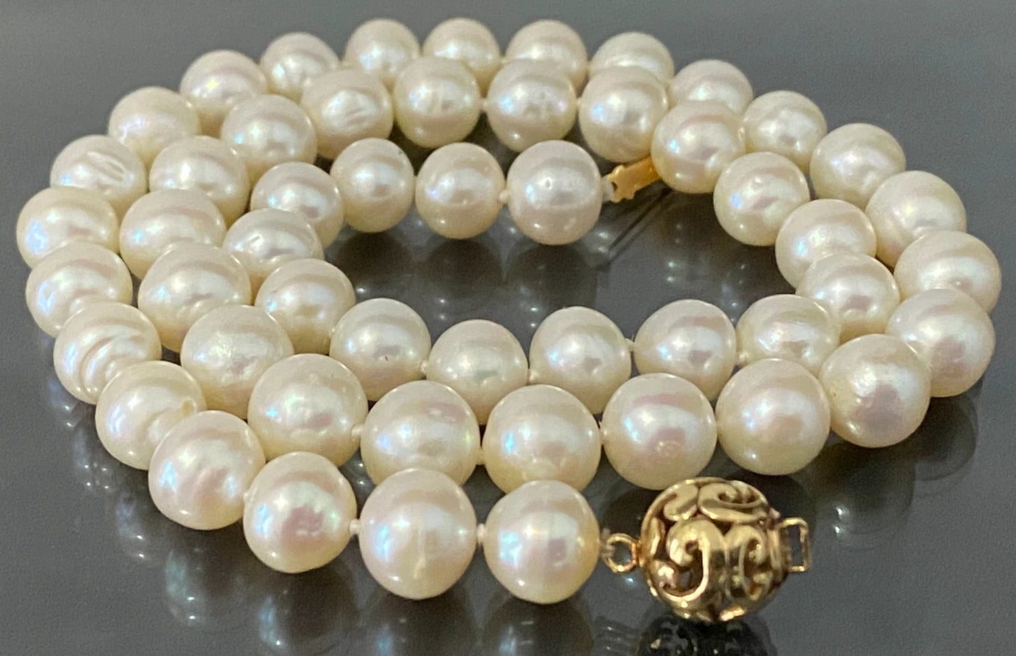 White Cultured Pearl Single-Strand Necklace W/ 9K Yellow Gold Clasp 44cm Long