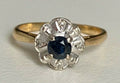 18K Yellow Gold W/ Sapphire & Diamond Cluster Ring Size L 1/2 - 5 7/8